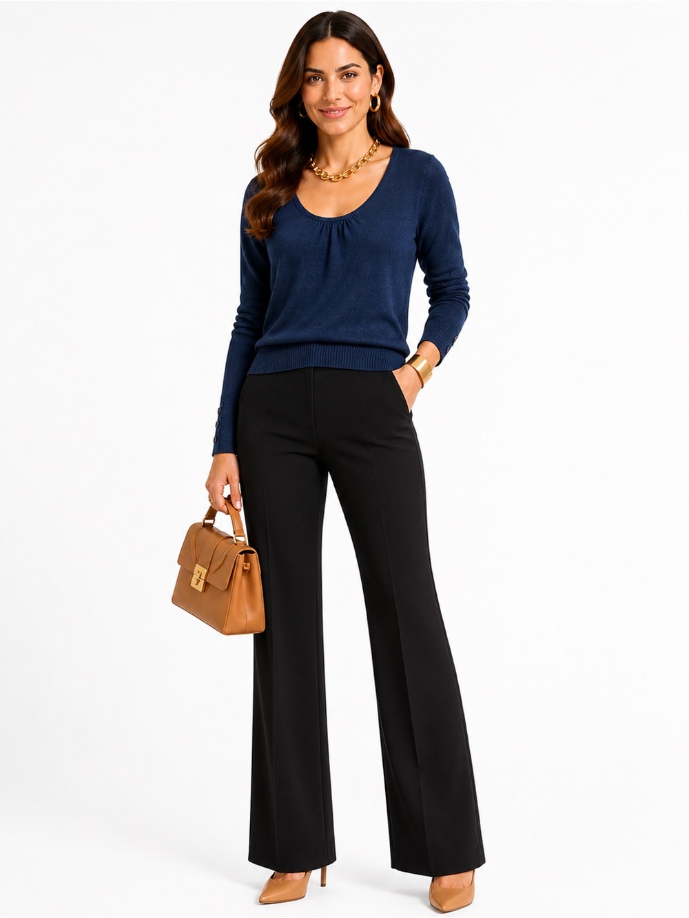 The Limited Navy Scoop Neck Long-Sleeve Sweater